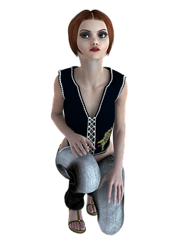 3 D Animated Girl Sitting Pose PNG image