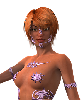 3 D Animated Womanwith Tribal Markings PNG image