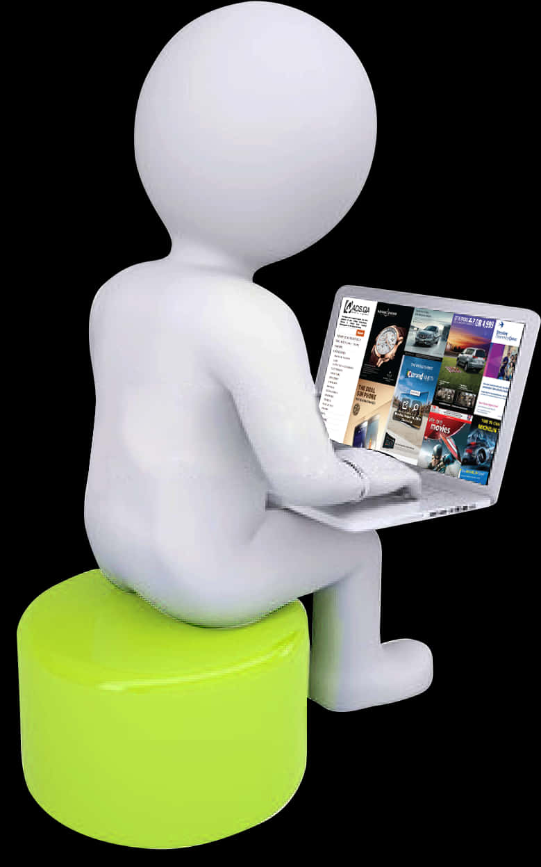 3 D Figure Using Laptop On Stool PNG image