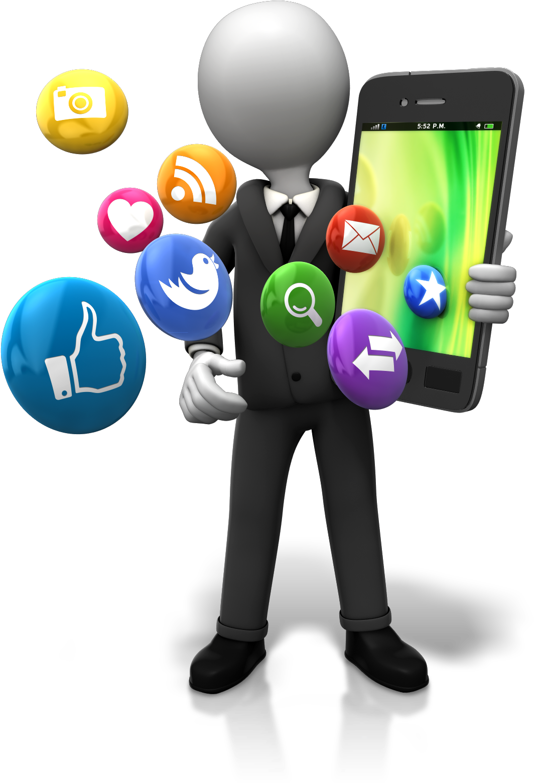 3 D Figurewith Smartphoneand Social Media Icons PNG image