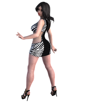 3 D Model Girlin Zebra Dress PNG image