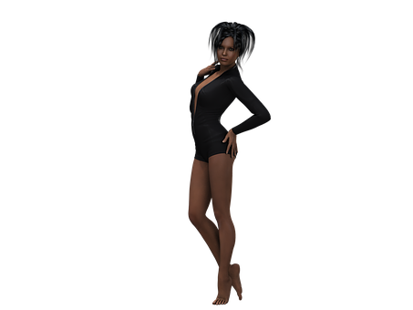 3 D Rendered Female Character Black Outfit PNG image