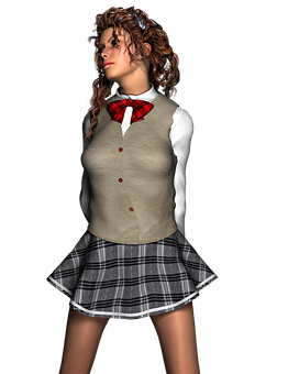 3 D Rendered Schoolgirl Character PNG image