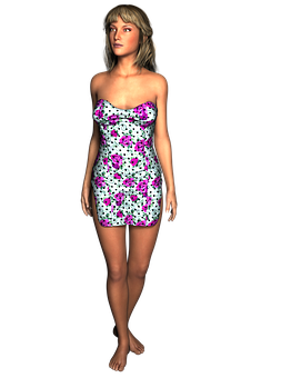 3 D Rendered Womanin Floral Dress PNG image