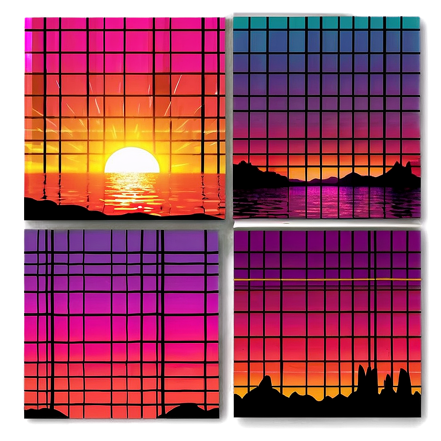 80s Retro Sunset Grid Png Yyf PNG image