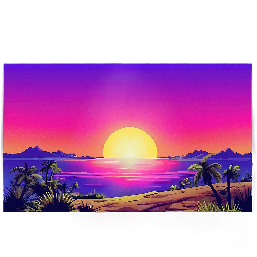 80s Style Sunset Landscape Png Jhf PNG image