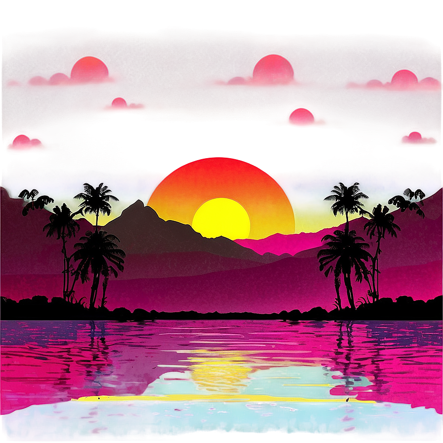 80s Style Sunset Landscape Png Sxp63 PNG image