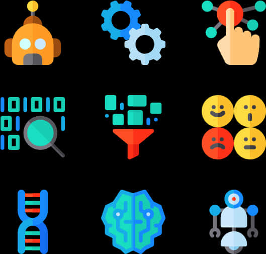 A I Technology Icons Set PNG image