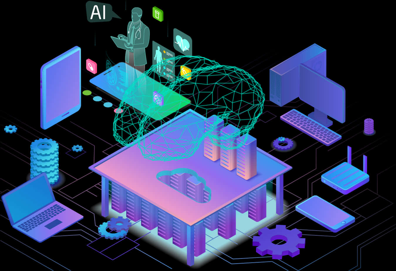 A I Technology Network Illustration PNG image