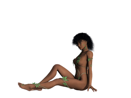 A Woman In A Bodysuit With Leaves On Her Body PNG image