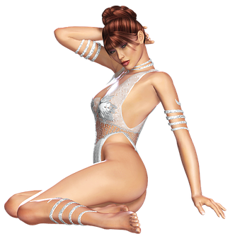 A Woman In A White Bodysuit PNG image