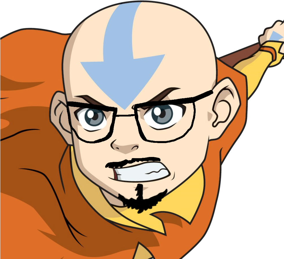 Aang Cartoon Character Glasses Beard PNG image