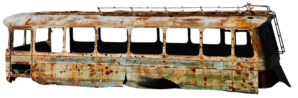 Abandoned Rusty Bus Wreckage PNG image