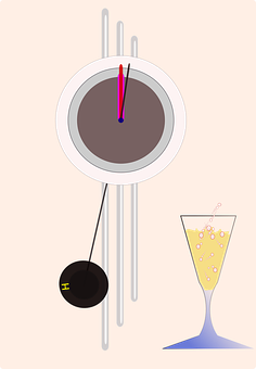 Abstract Clockwith Pendulumand Champagne Glass PNG image