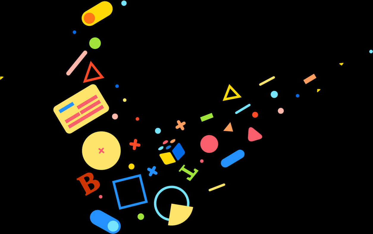 Abstract Colorful Shapes Black Background PNG image