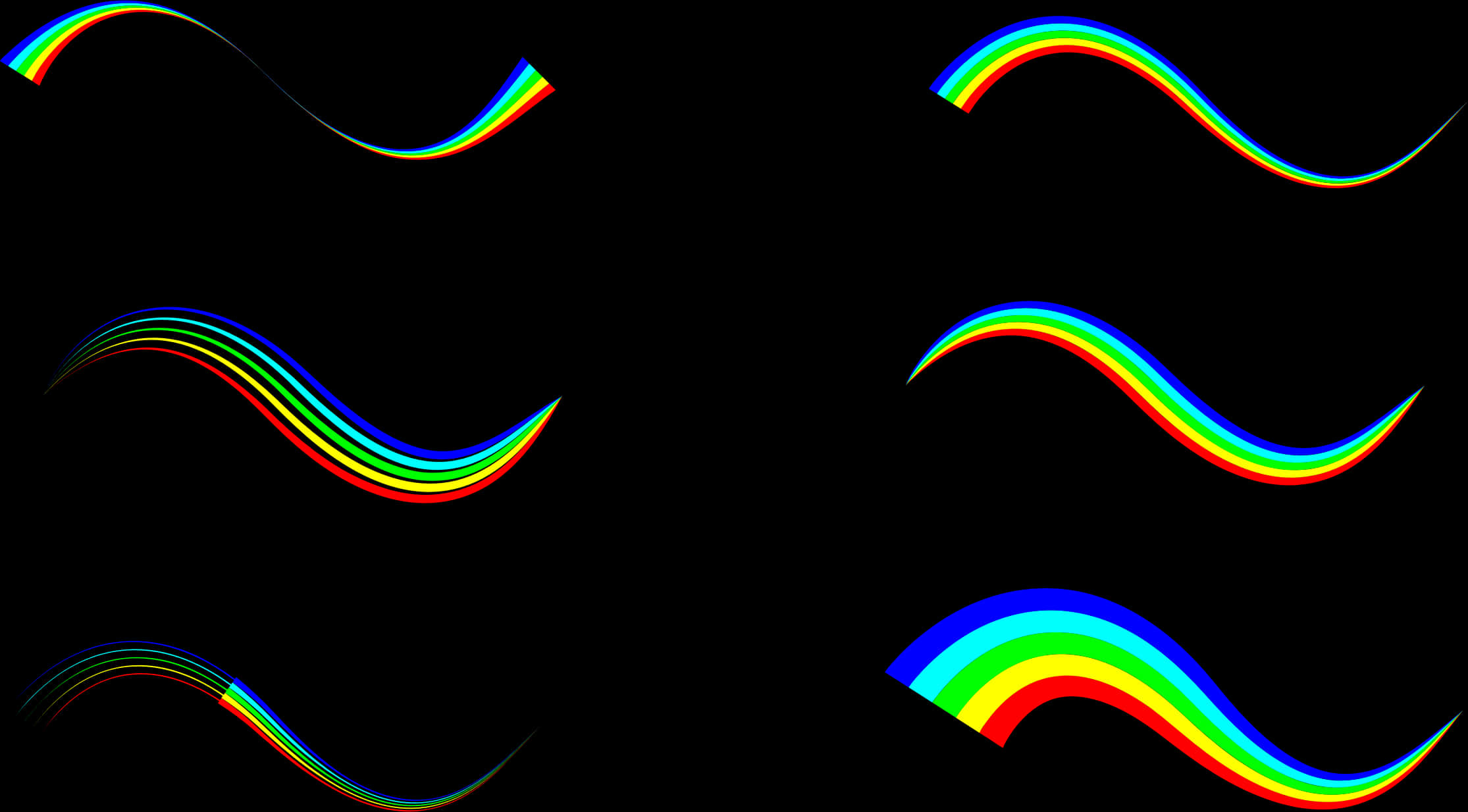 Abstract Rainbow Waveson Black PNG image