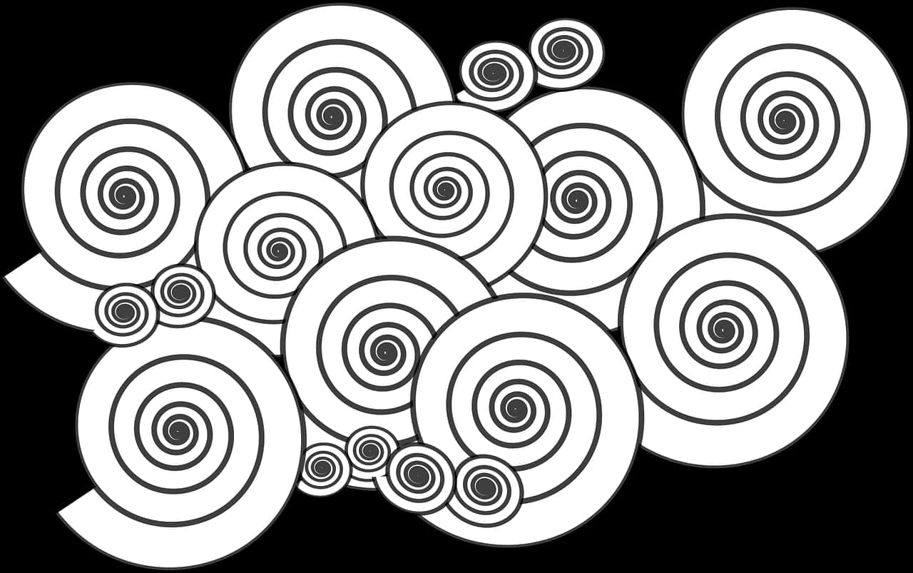 Abstract Spiral Clusters Blackand White PNG image
