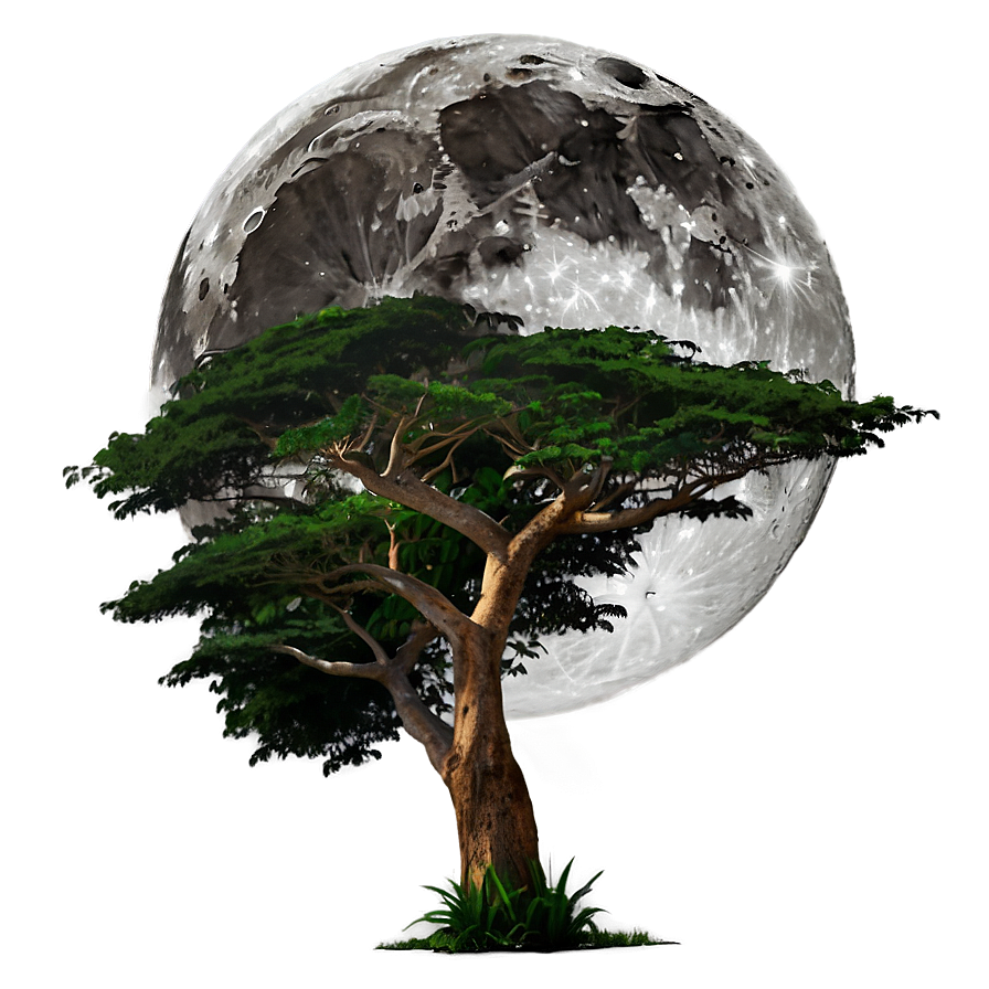 Acacia Tree Full Moon Night Png 36 PNG image