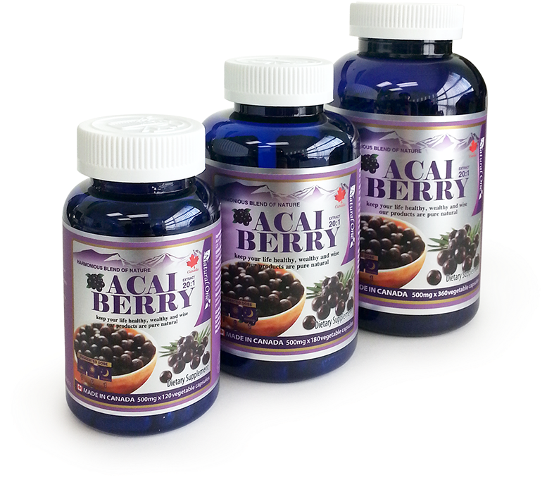 Acai Berry Supplement Bottles PNG image