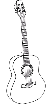 Acoustic Guitar Blackand White Illustration PNG image