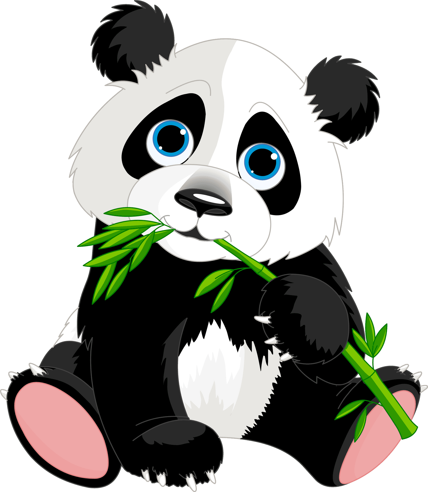 Adorable Cartoon Panda Eating Bamboo PNG image