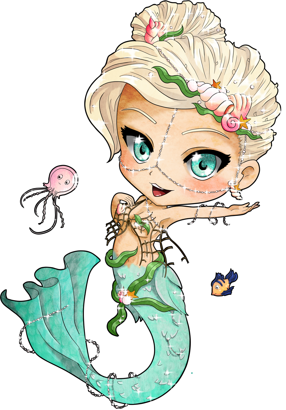 Adorable Mermaid Cartoon Clipart PNG image