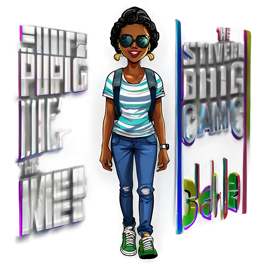 Adventurous Black Girl Cartoon Png 7 PNG image