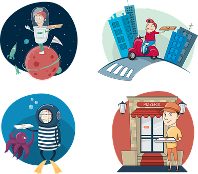 Adventurous Pizza Delivery Illustrations PNG image
