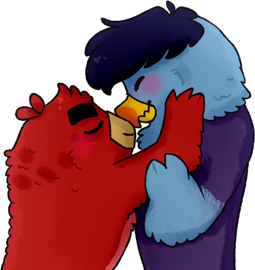 Affectionate Animated Birds Hug PNG image