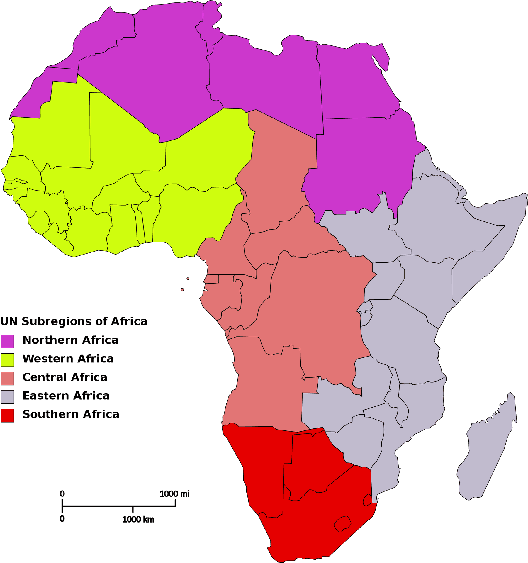 Africa U N Subregions Map PNG image