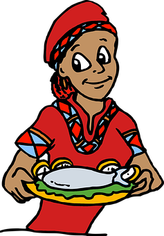 African Chef Cartoon Fish Dish PNG image