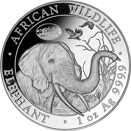 African Wildlife Elephant Silver Coin2017 PNG image