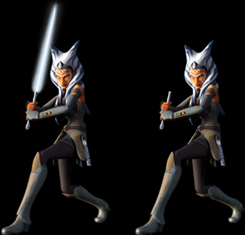 Ahsoka Tano Dual Stance Star Wars PNG image