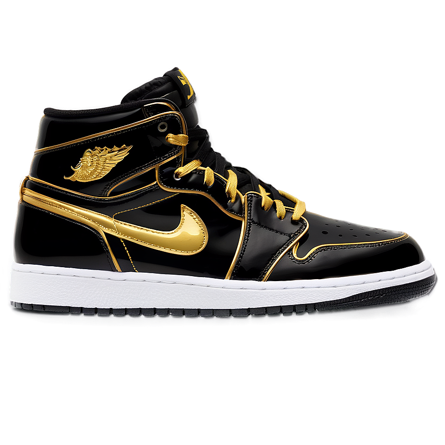 Air Jordan 1 Gold And Black Png Unx PNG image