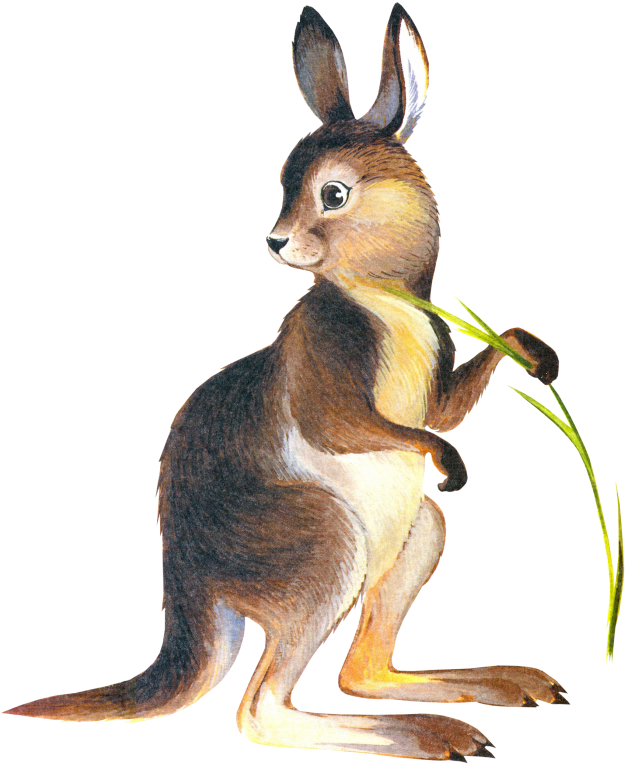 Alert Brown Rabbit Holding Grass PNG image