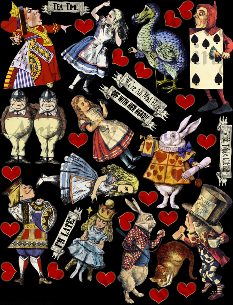 Alice In Wonderland Characters Collage PNG image