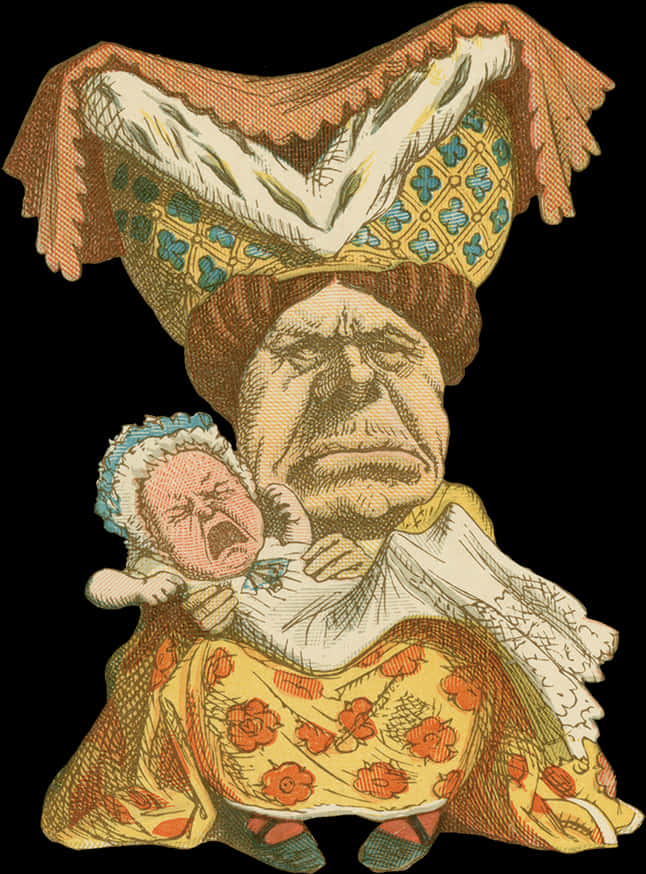 Alice_ In_ Wonderland_ Duchess_and_ Baby_ Pig_ Illustration PNG image