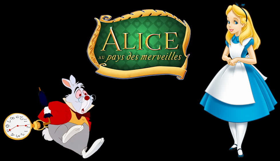 Alicein Wonderland Charactersand Title PNG image