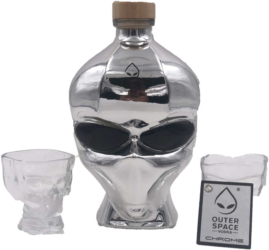 Alien Vodka Bottleand Shot Glasses PNG image