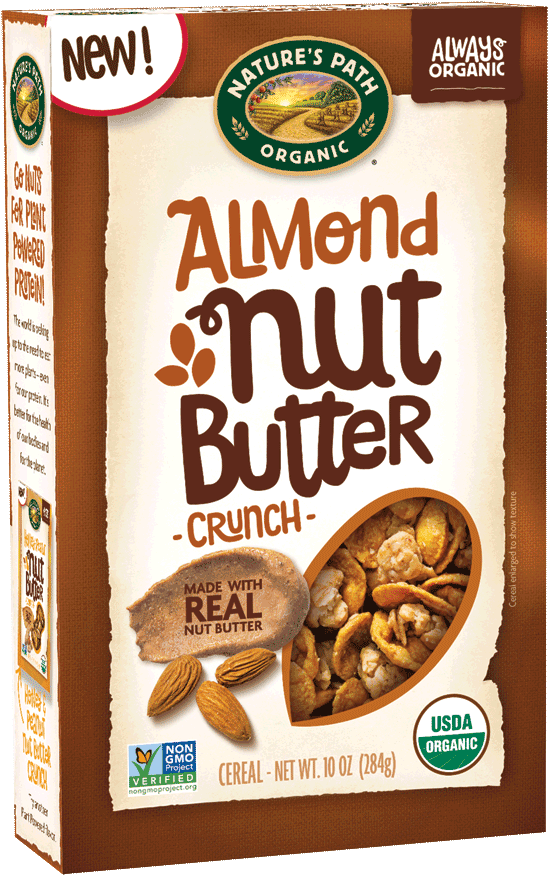 Almond Nut Butter Crunch Cereal Box PNG image