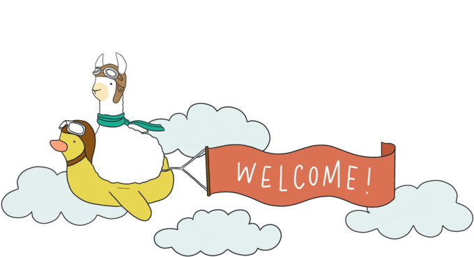 Alpaca Riding Duck Welcome Banner PNG image