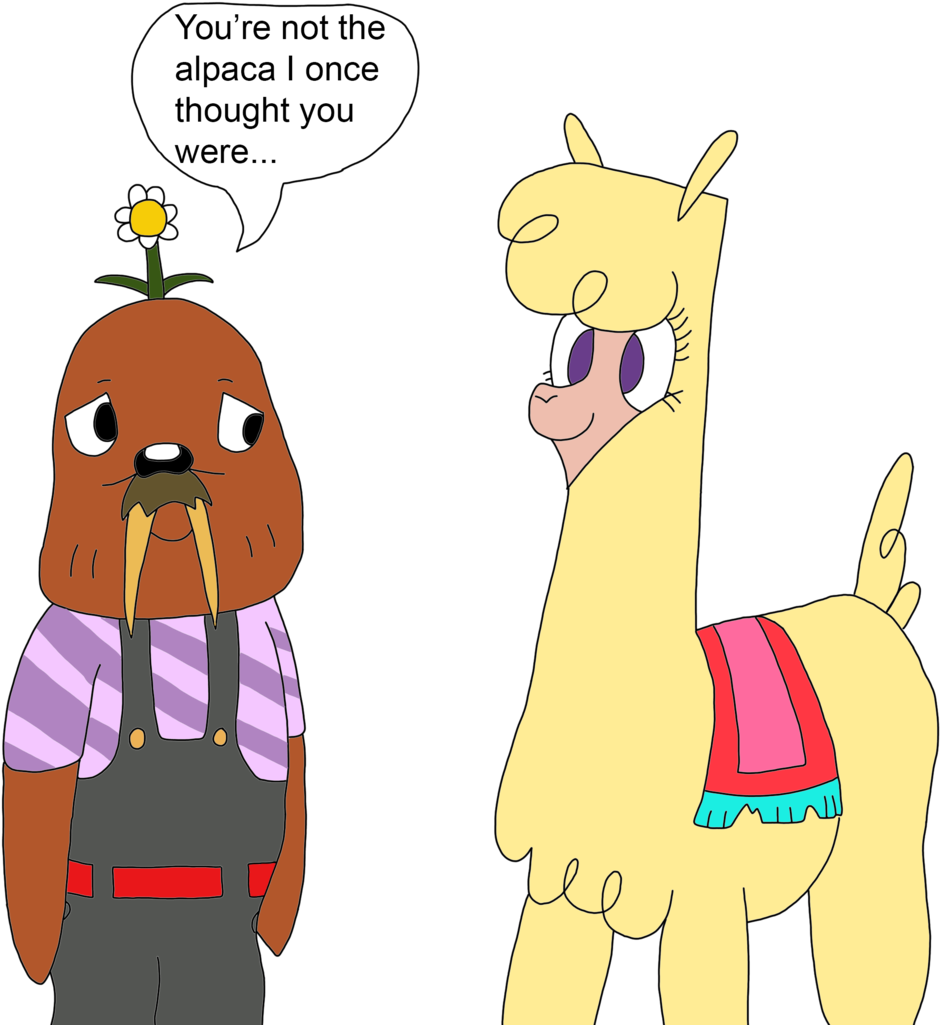 Alpacaand Walrus Cartoon Conversation PNG image