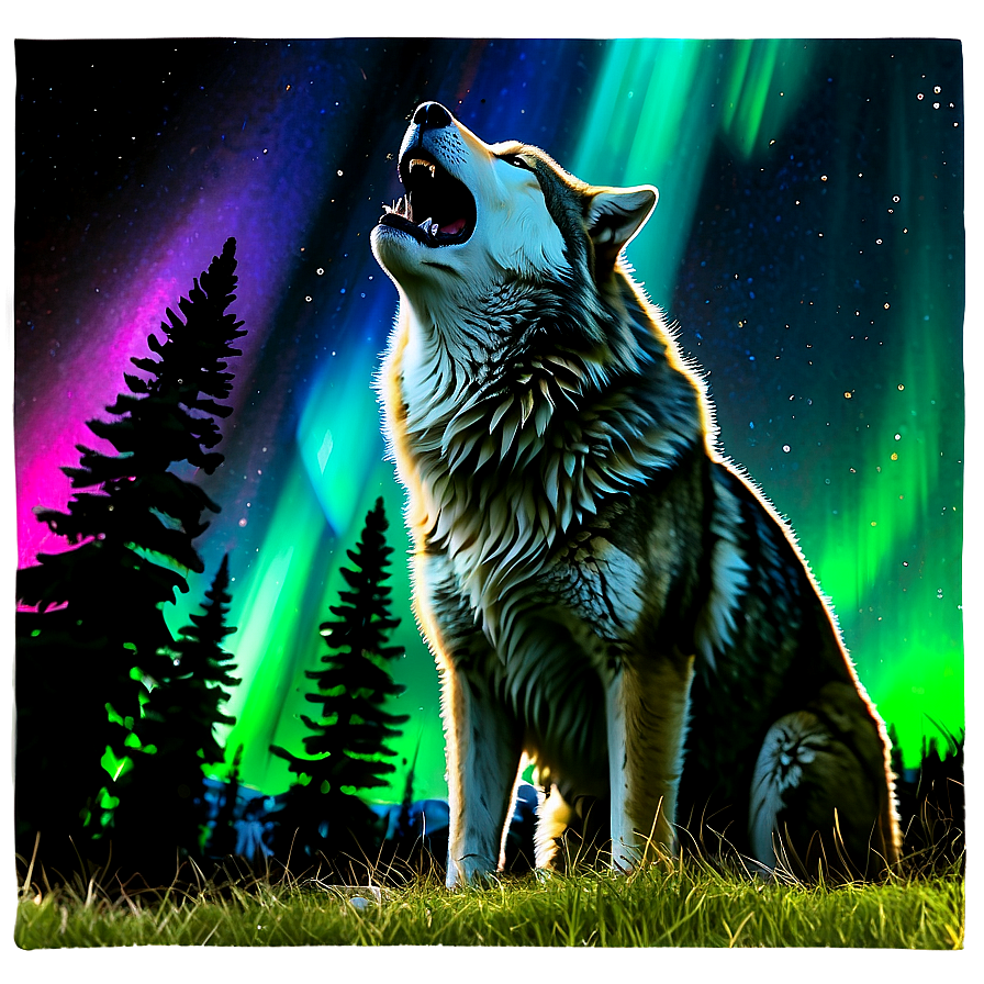 Alpha Wolf With Northern Lights Png 78 PNG image