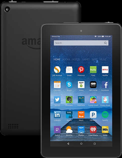 Amazon Fire Tablet Frontand Back View PNG image