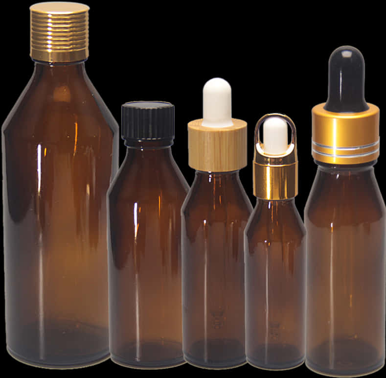 Amber Glass Bottles Variety PNG image