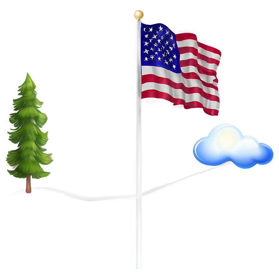 American Flag On Pole With Clouds Background Png 06132024 PNG image