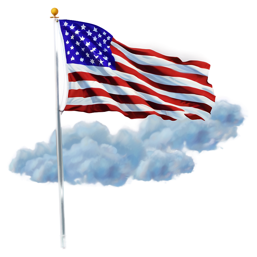 American Flag On Pole With Clouds Background Png 06132024 PNG image