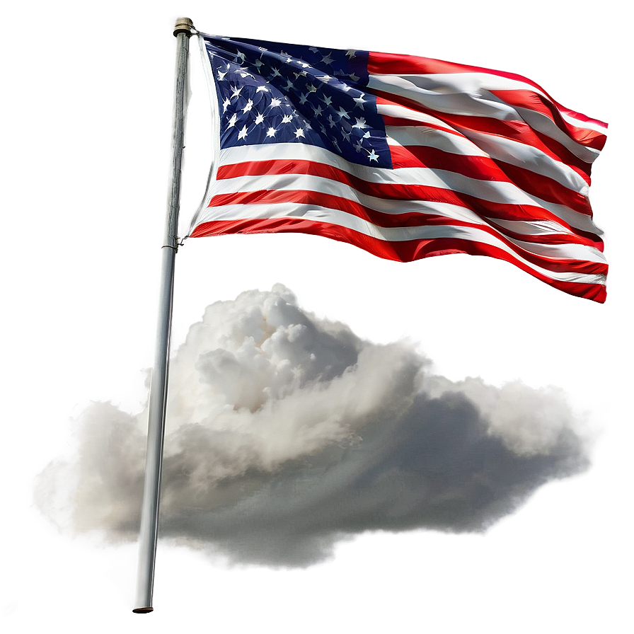 American Flag On Pole With Clouds Background Png 2 PNG image