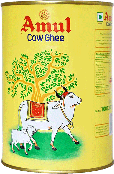 Amul Cow Ghee Tin Packaging PNG image