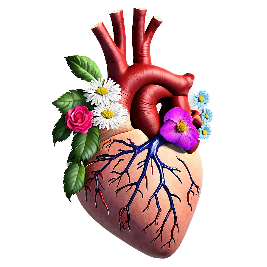 Anatomical Heart With Flowers And Vines Png Jmm PNG image